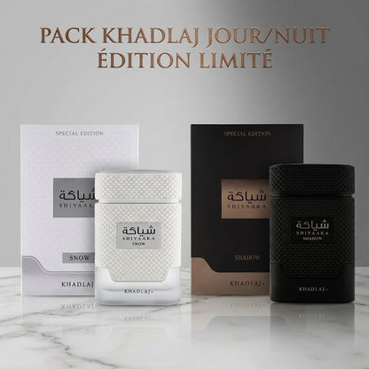 PACK JOUR/NUIT KHADLAJ SHIYAAKA EDITION LIMITÉ SNOW (JOUR) 100ML SHADOW (NUIT)100ML